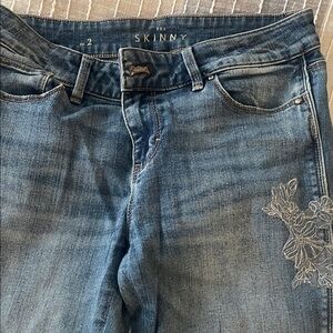 White House Black Market Blue Skinny Jeans with Floral Detail